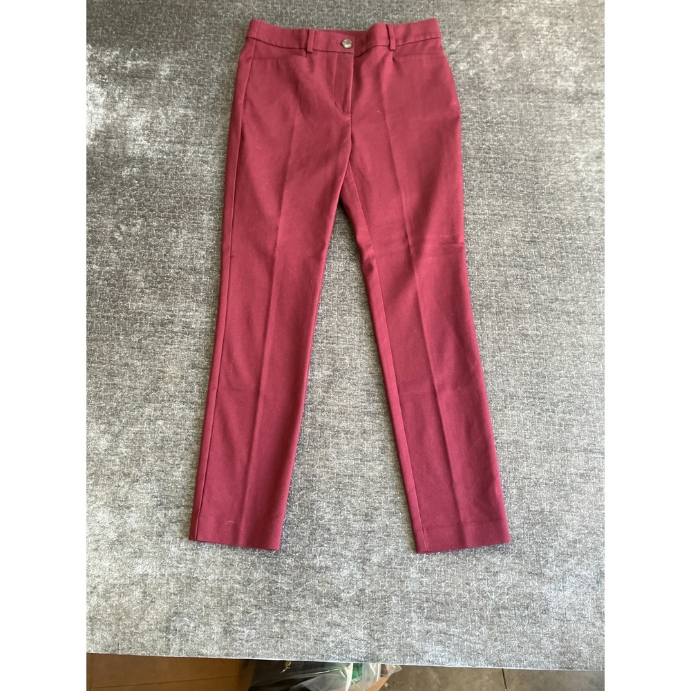 LOFT Dress Pants Womens 4 Burgundy Cotton Stretch Flat Front Business Skinny Leg